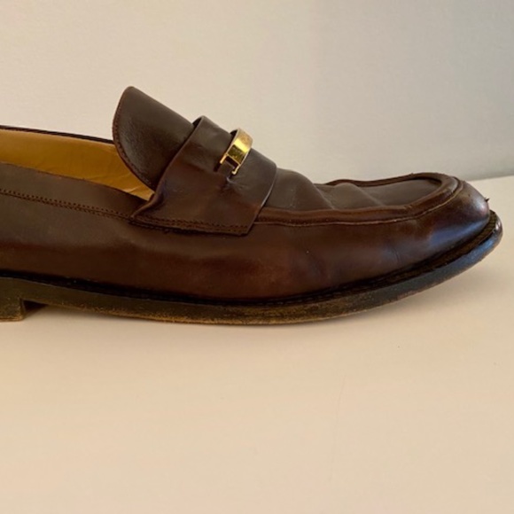 Gucci Brown Vintage 1990's loafers with gold Gucci - Picture 6 of 9